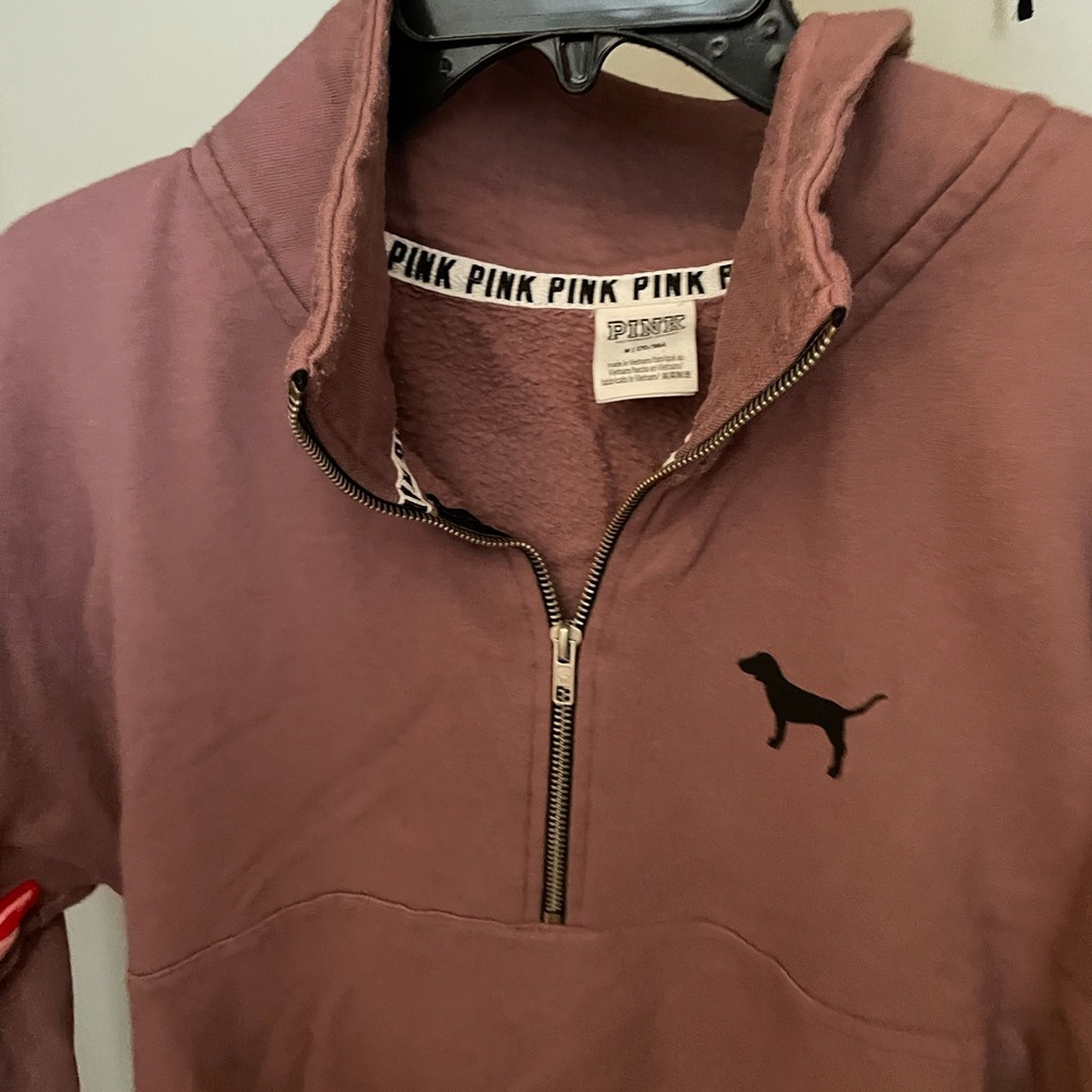 VS pink quarter Zip with marble lettering